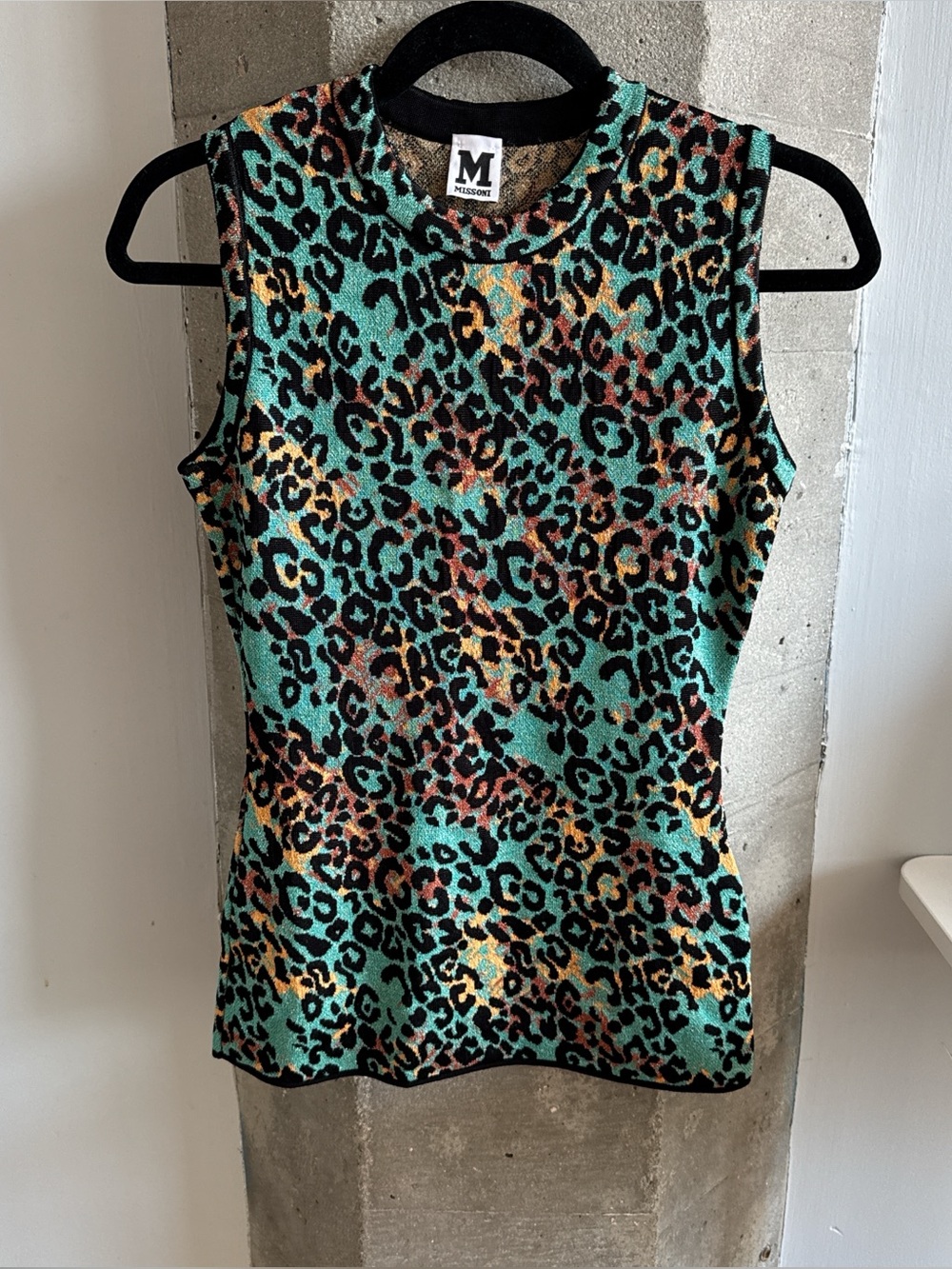M Missoni Leopard print sparkly knitted sleeveless top S